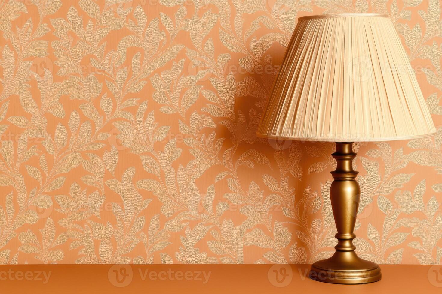 Elegant dusty cedar wallpaper with floral patterns and vintage table lamp creating a warm moody atmosphere in classic decor photo