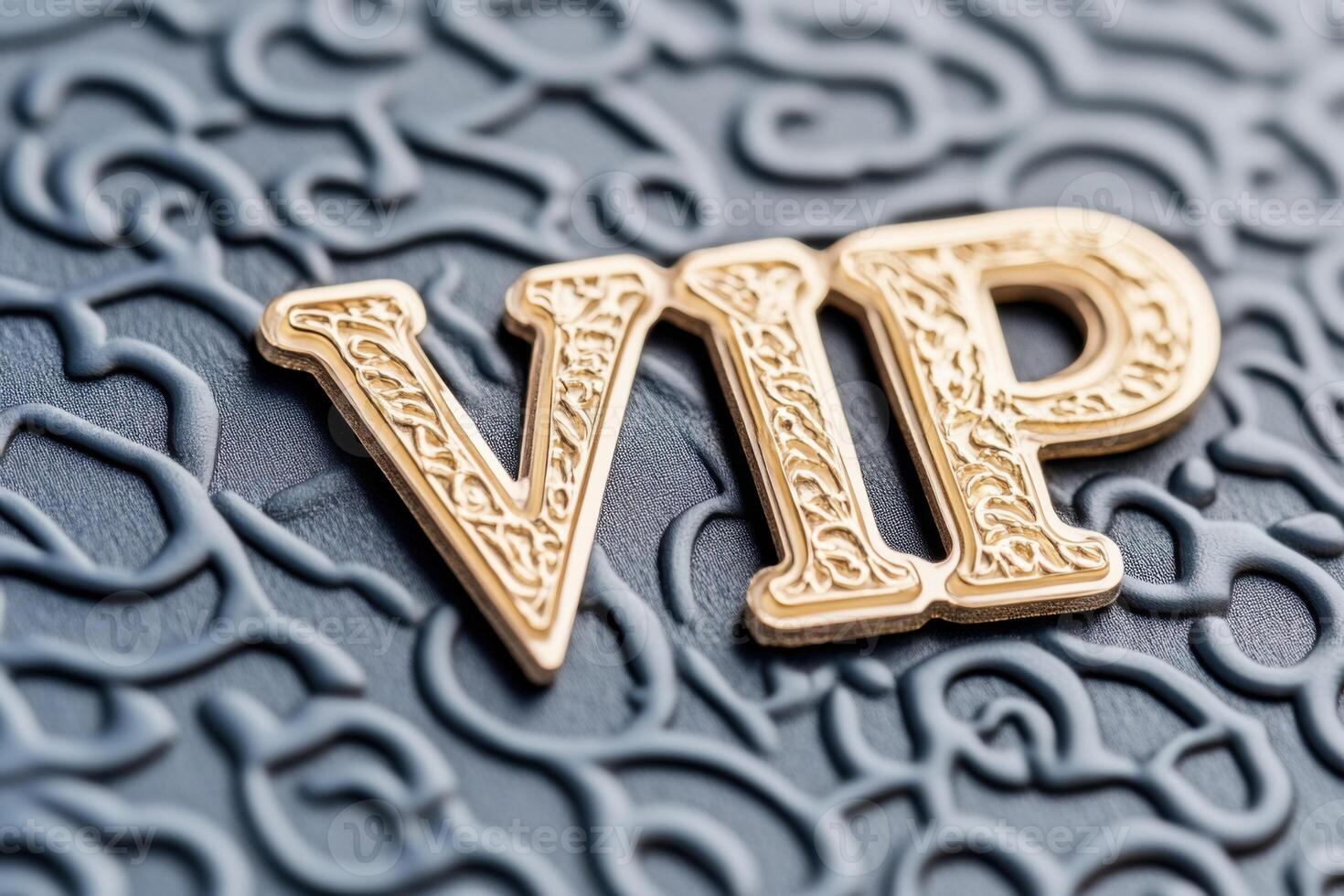 Luxurious gold VIP card design with embossed details against a textured black background, perfect for premium access experiences and membership offerings photo