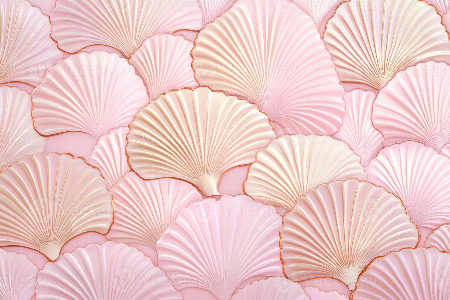 Elegant seashell pattern with soft beige and pastel pink hues featuring intricate textures and subtle metallic highlights inspired by ocean beauty photo