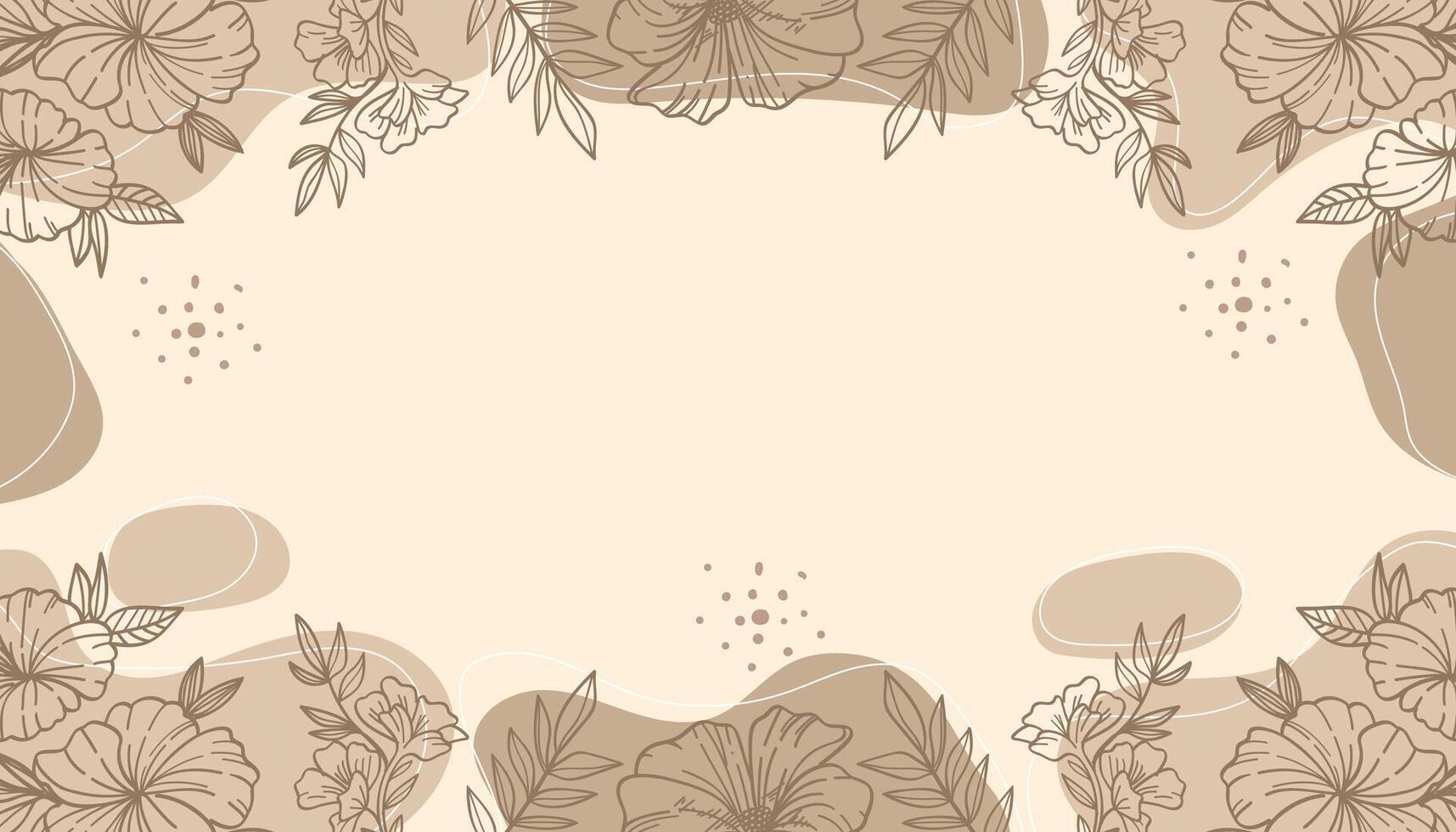 Brown Floral Banner Background With Hand Drawn Botanical Line Art vector