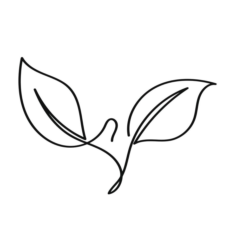 Leaves hand drawn line art one continuous. vector