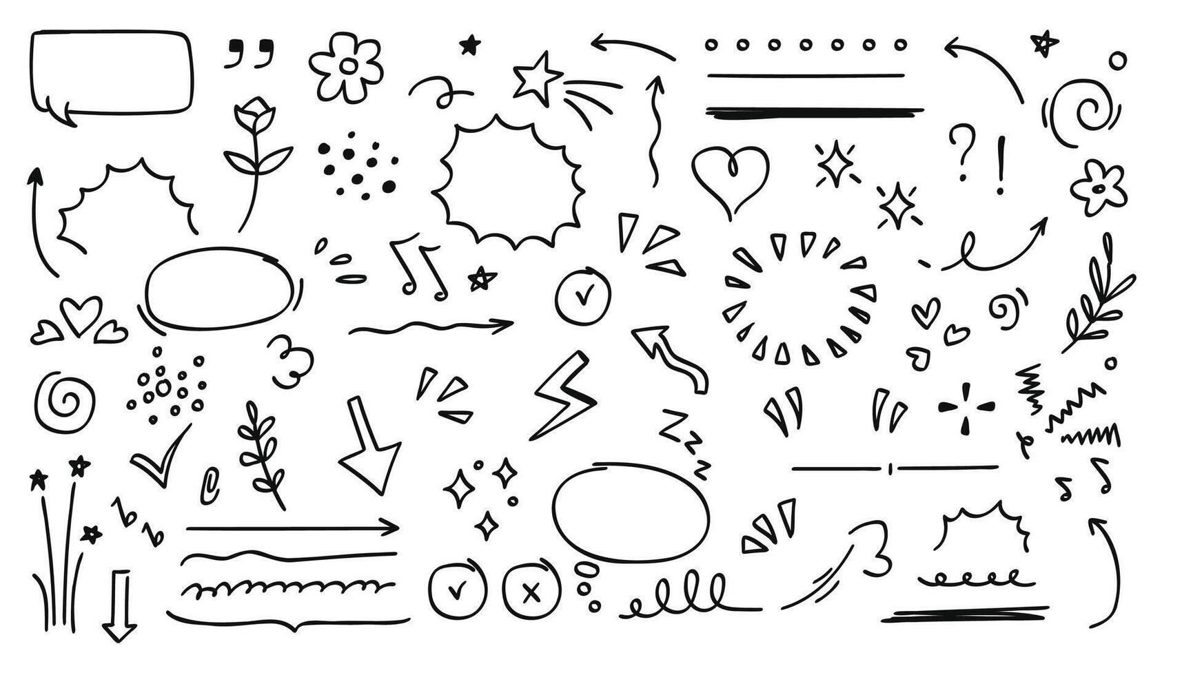 doodle hand drawn abstract drawings illustration, black lines isolated on white background. vector