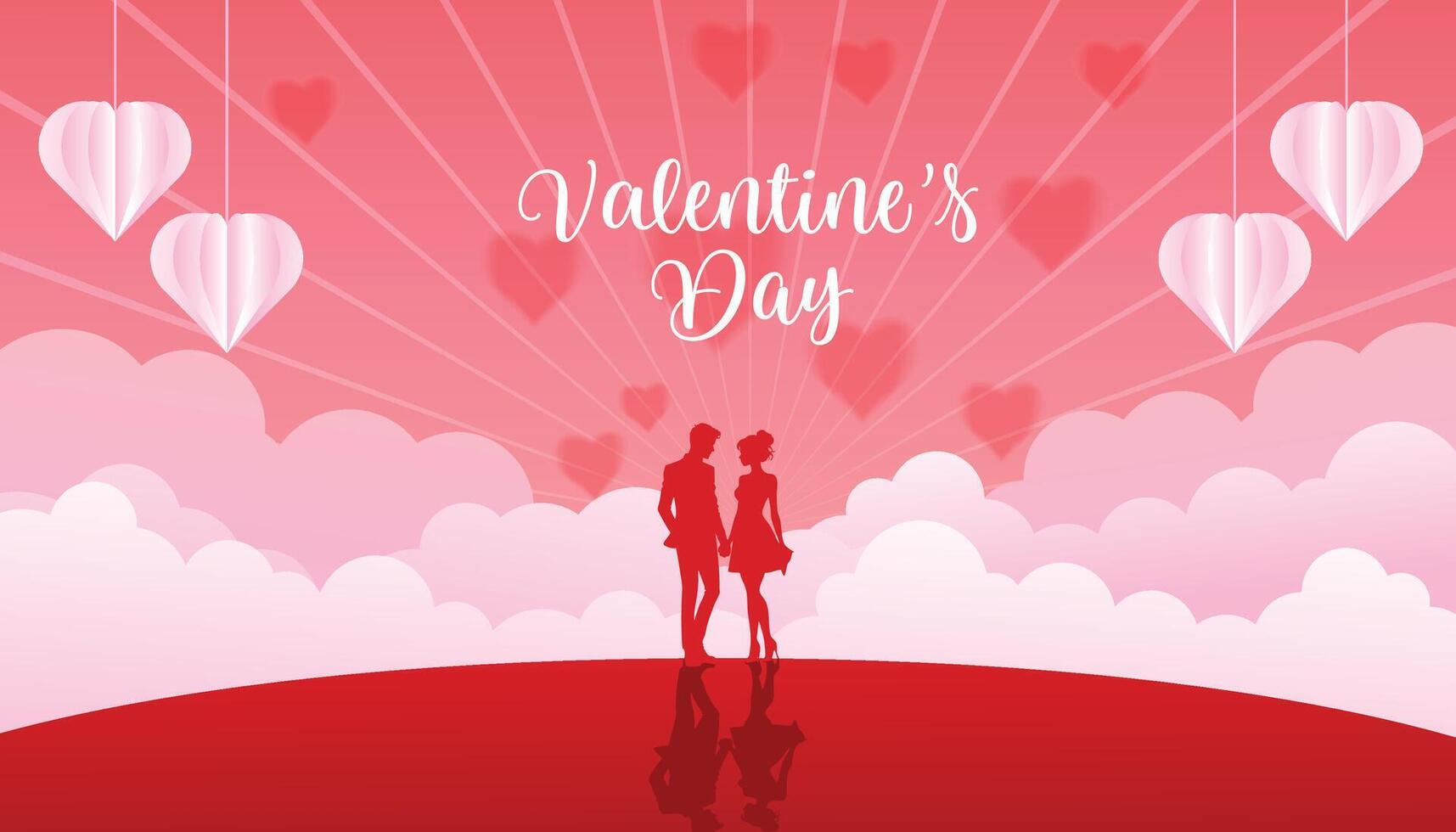 Valentine's day background banner with paper cut couple and clouds vector