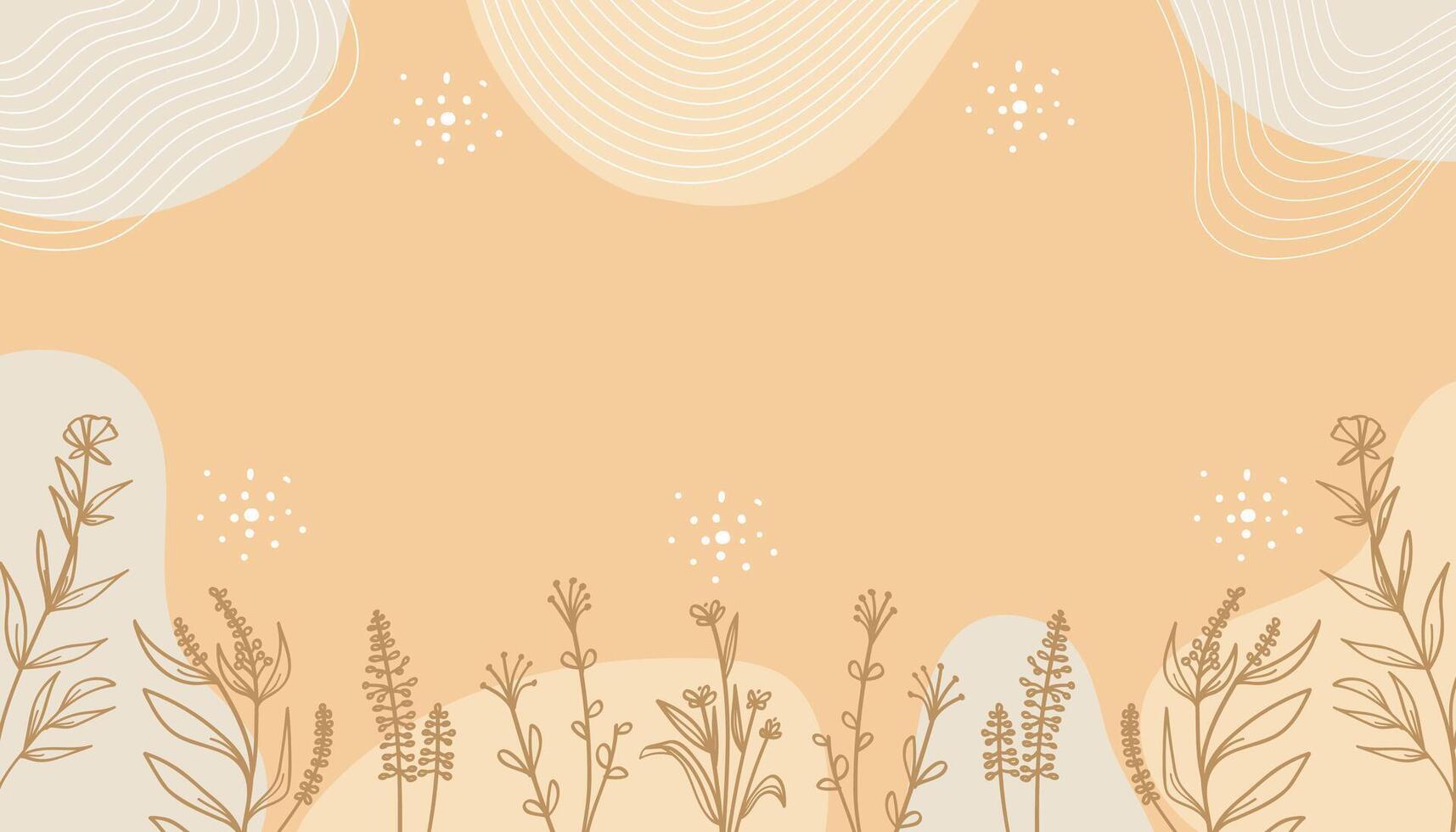 Botanical Banner Background in Brown Tones Hand Drawn Floral Design vector