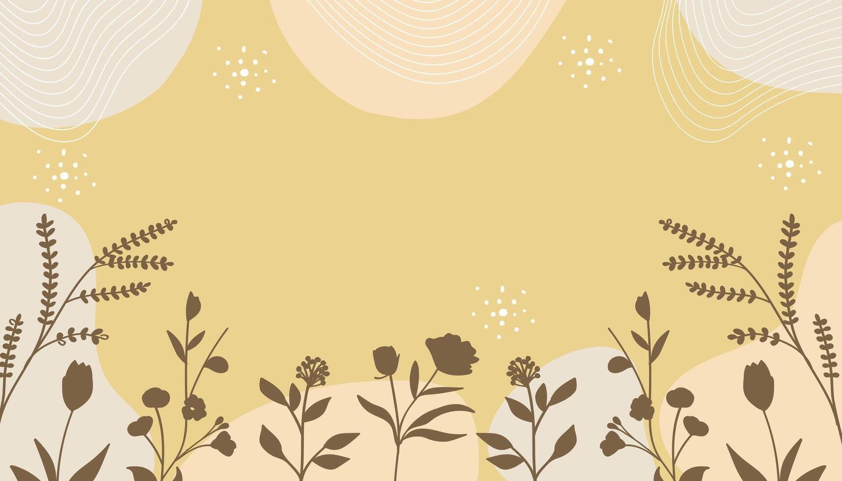 Hand-drawn silhouette botanical banner background in warm brown tones. vector