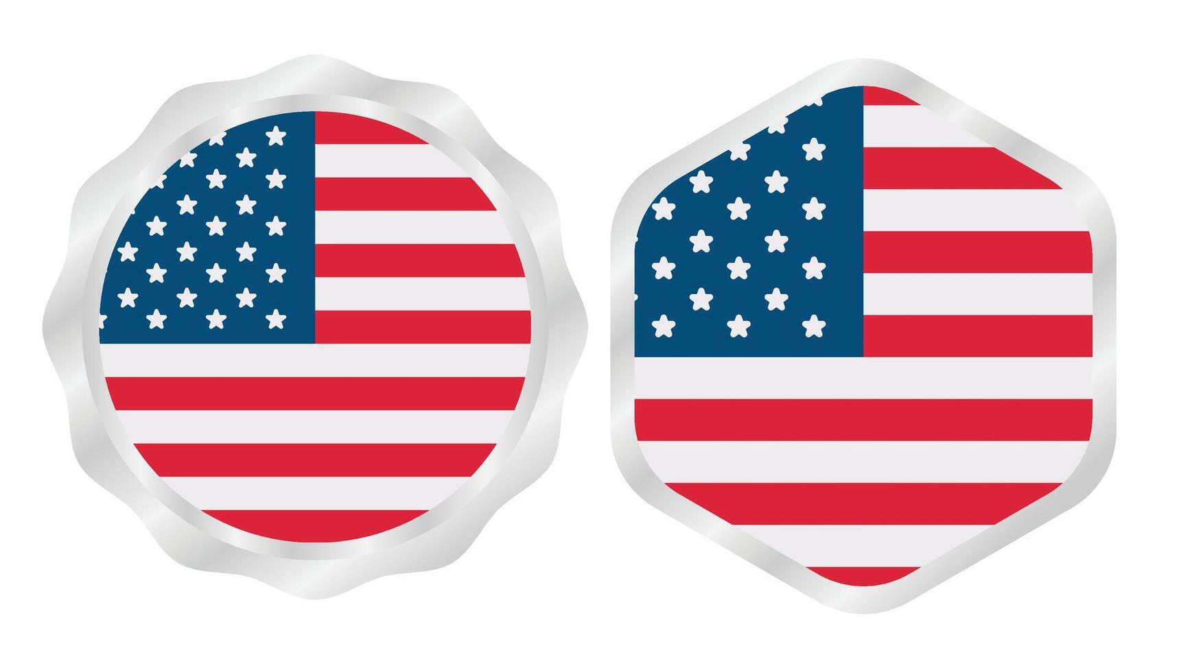 USA flag badge in different shapes, perfect for emblems, banners, icons, and holiday designs. vector
