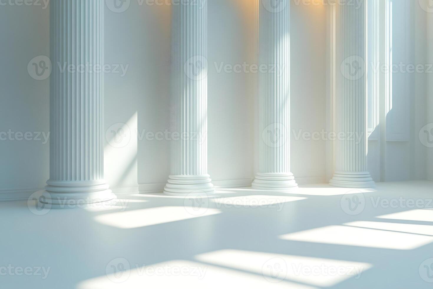 Sunlight illuminating white columns in a bright hall photo