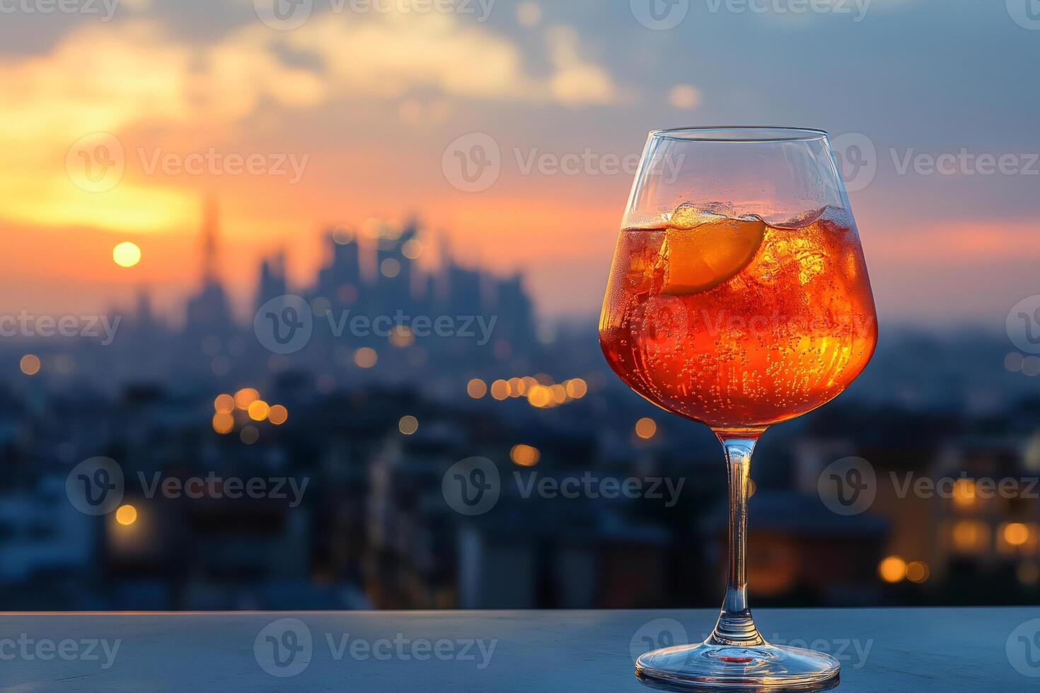 Enjoying aperitivo with spritz cocktail at sunset with Dubai skyline photo
