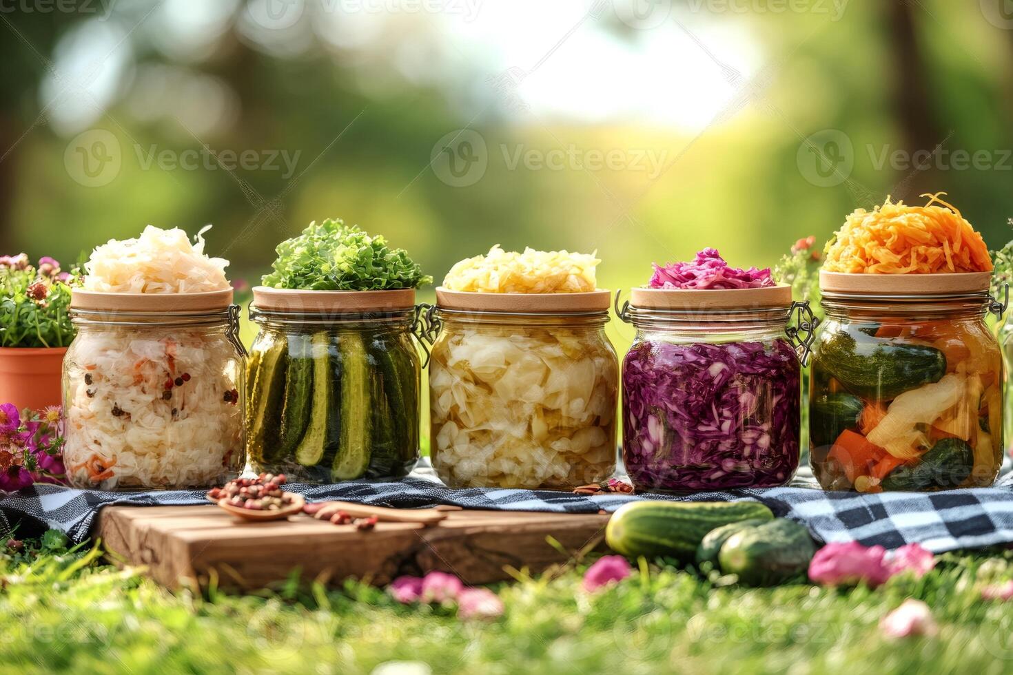 Preserving summer vegetables in glass jars for winter photo