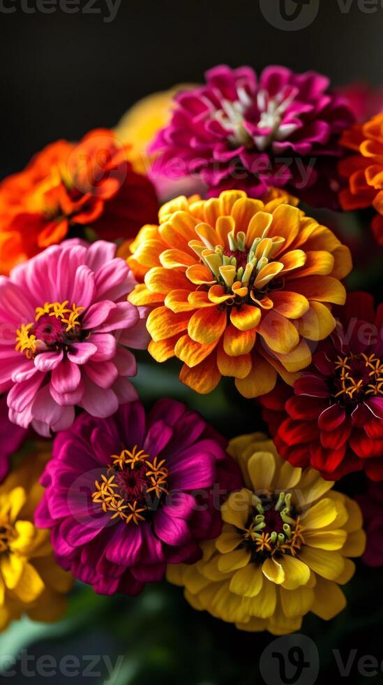 Colorful bouquet of Zinnia elegans bursting with vibrant hues photo