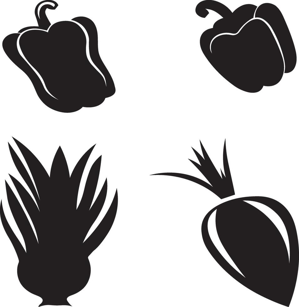 Healthy Food with Fresh Vegetables Set Design Silhouette Art Illustration on a White Background vector