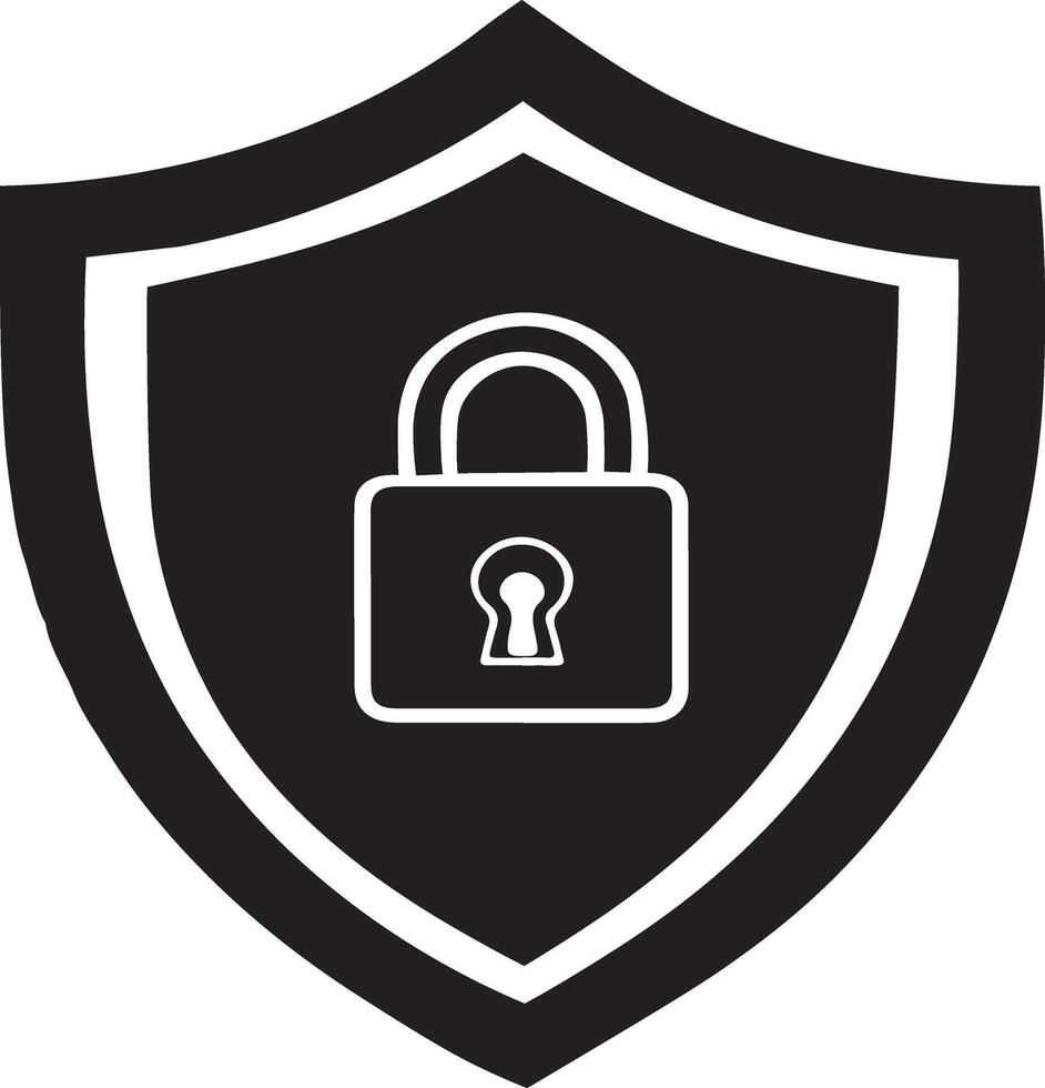 Cybersecurity Shield Icon in Neon Style Design Silhouette Art Illustration on a White Background vector