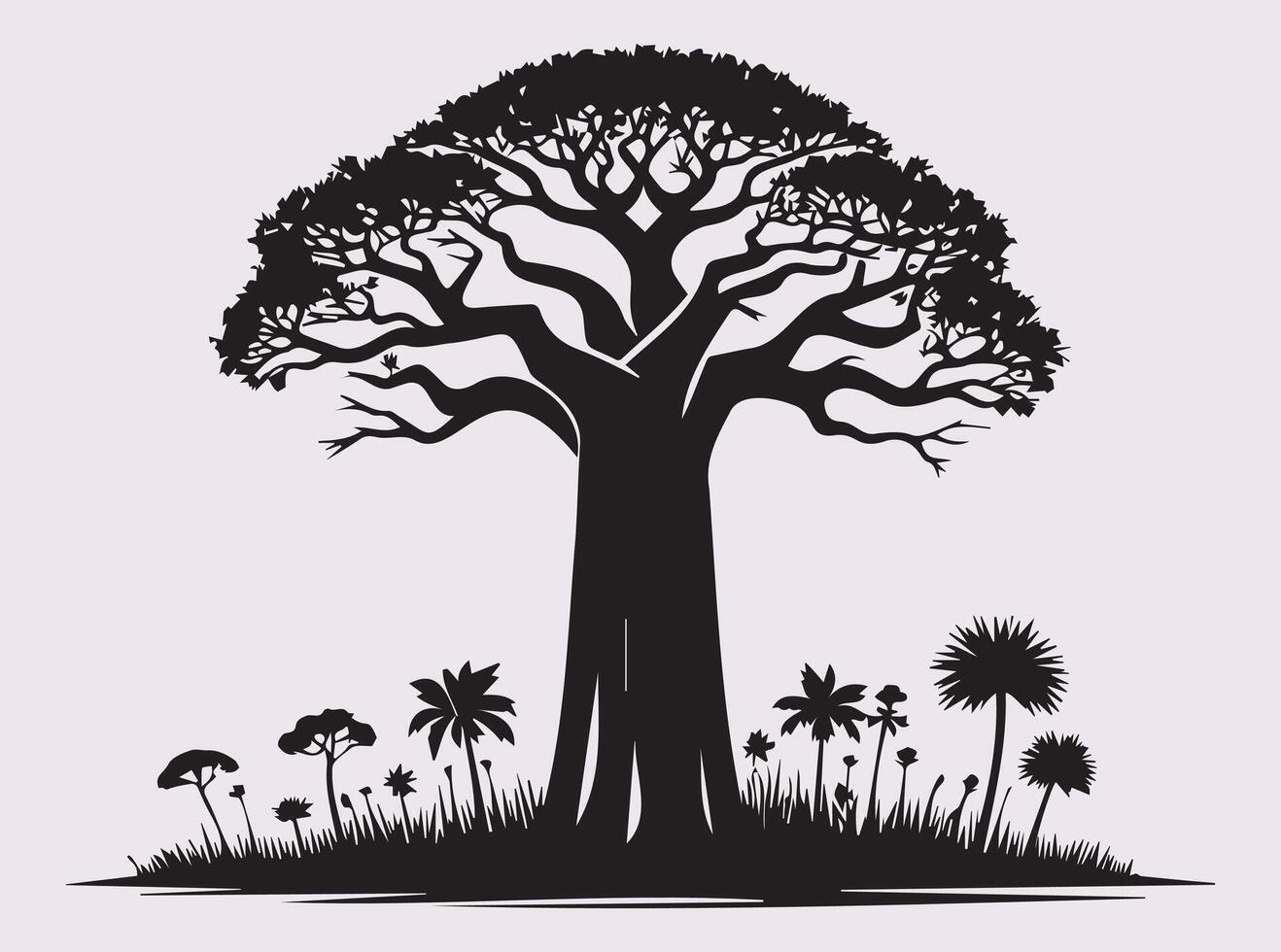Isolated Black Baobab Tree Silhouette for Nature Design vector
