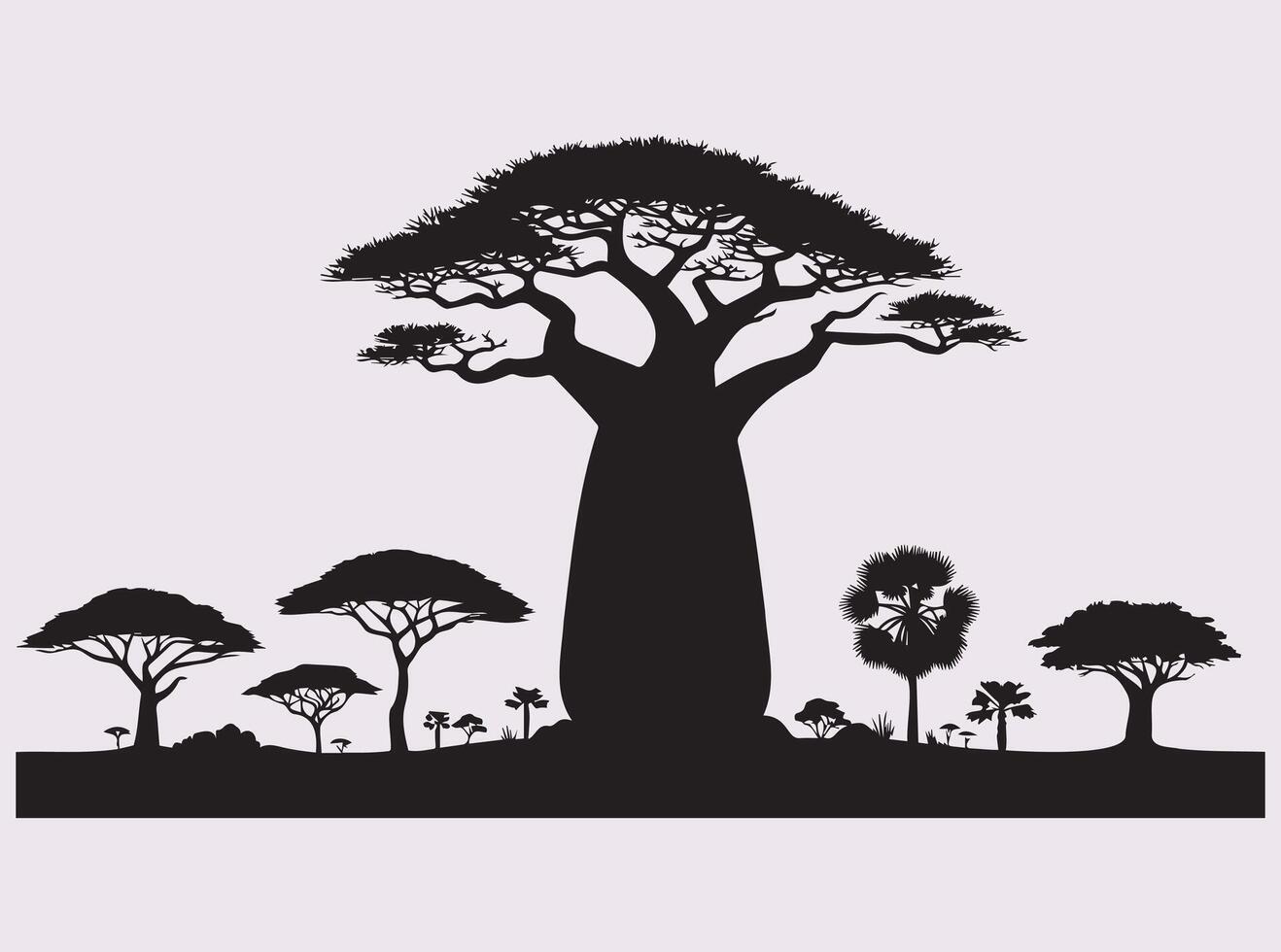 Baobab Tree Silhouette in Black with Wild Savannah Feel vector