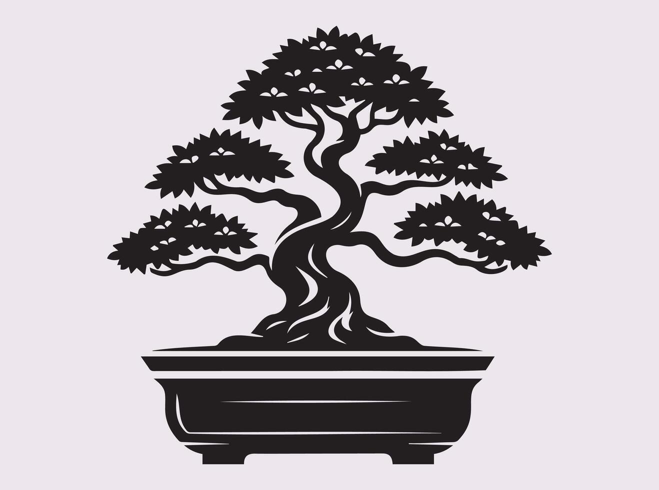 Elegant Solid Black Color Bonsai Tree Silhouette for Artistic and Decorative Use vector
