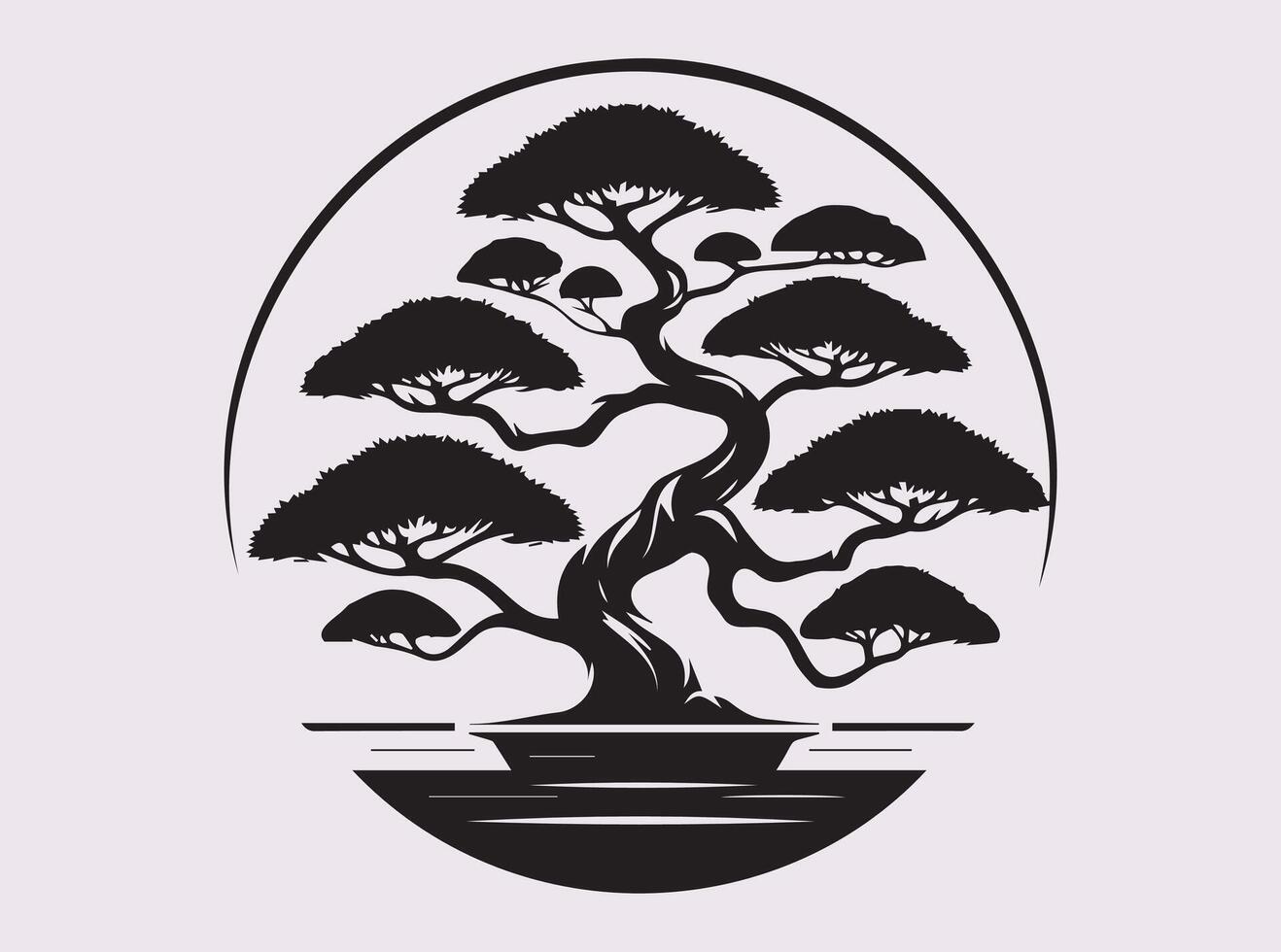 Traditional Solid Black Bonsai Tree Silhouette for Classic and Modern Art vector