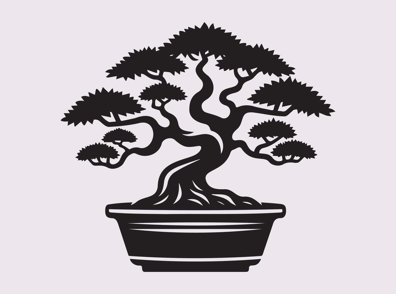 Simple and Stylish Solid Black Color Bonsai Tree Silhouette for Design and Art vector
