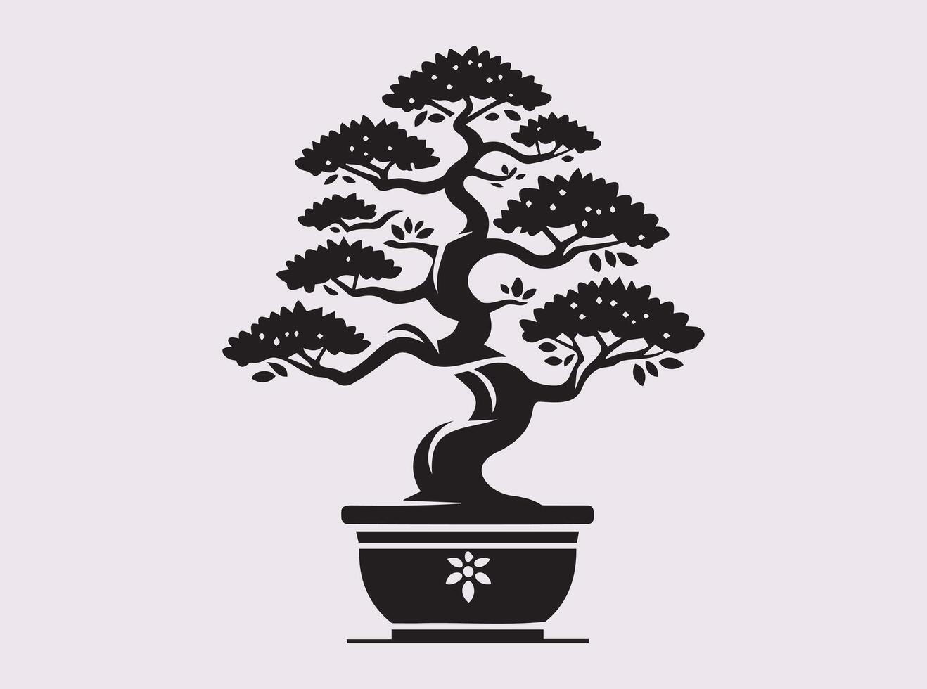 Black Bonsai Tree Silhouette in Solid Color for Creative and Decorative Projects vector