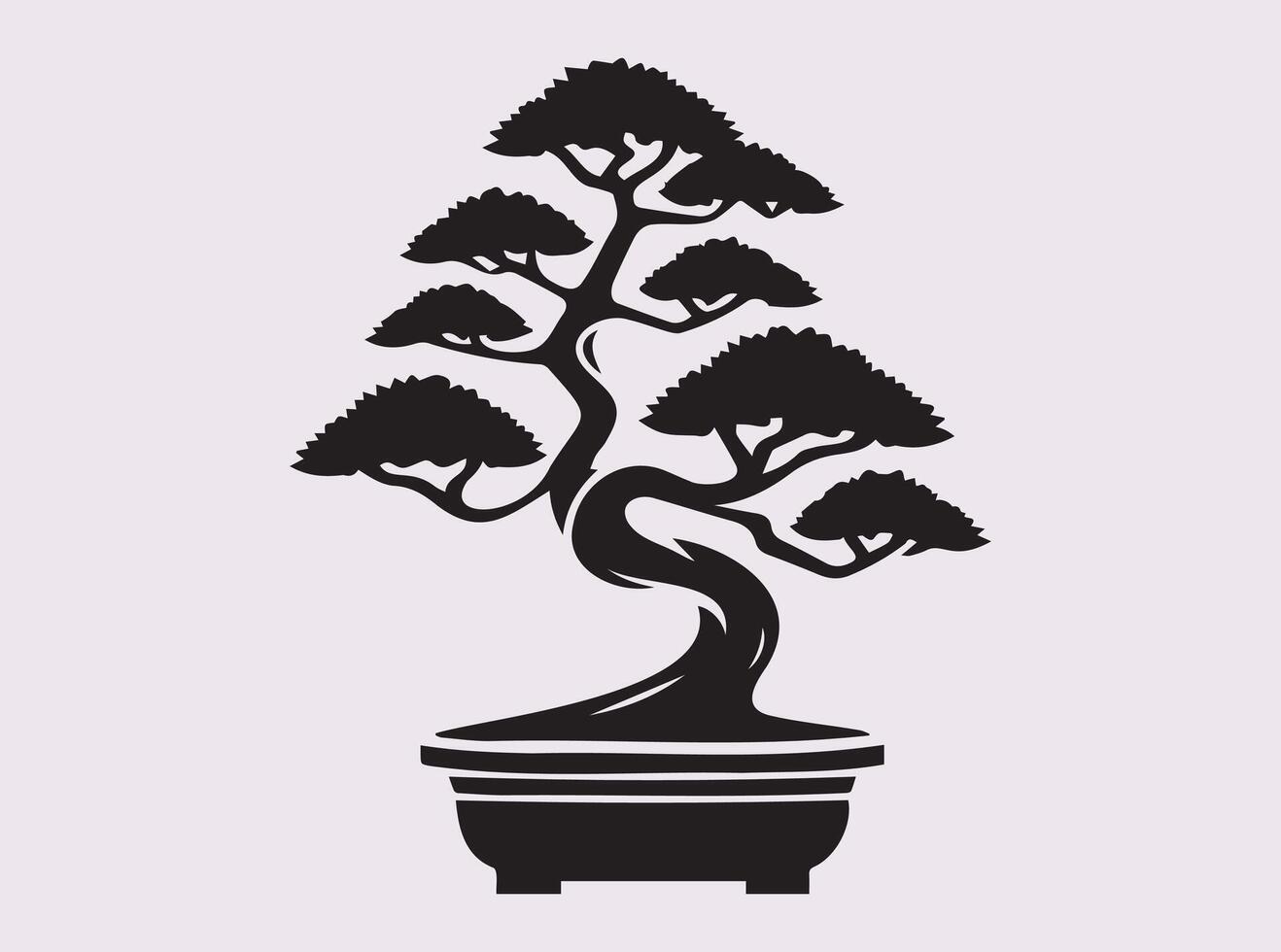 Classic Solid Black Bonsai Tree Silhouette for Logos and Design Elements vector