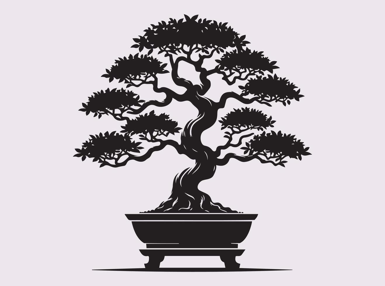 Minimalist Solid Black Color Bonsai Tree Silhouette for Art and Home Decor vector