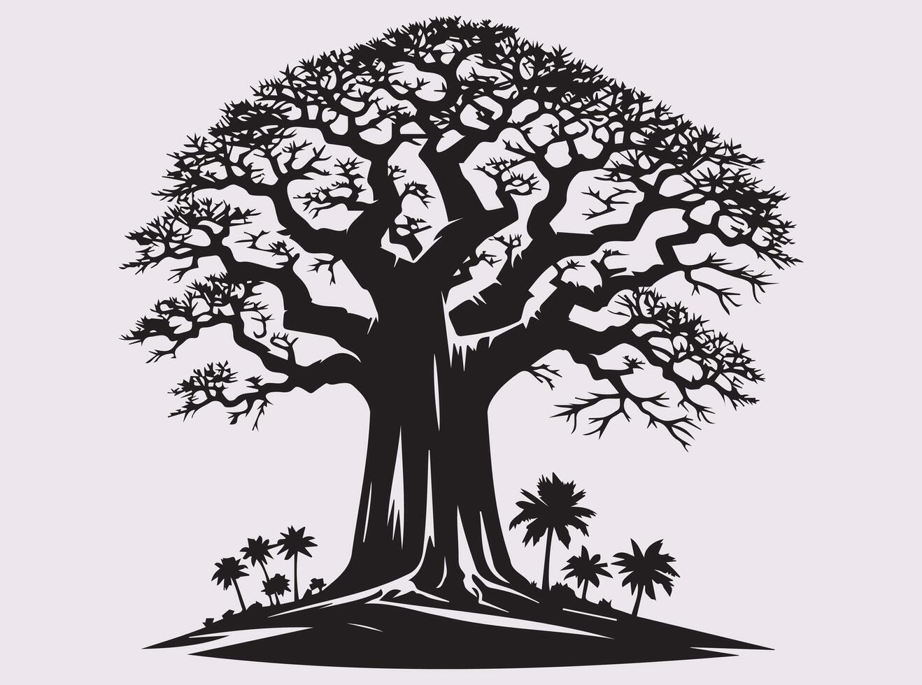Unique Black Baobab Tree Silhouette with Natural Look vector