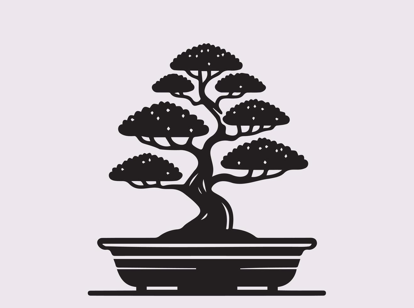 Beautiful Black Bonsai Tree Silhouette in Solid Color for Creative Use vector