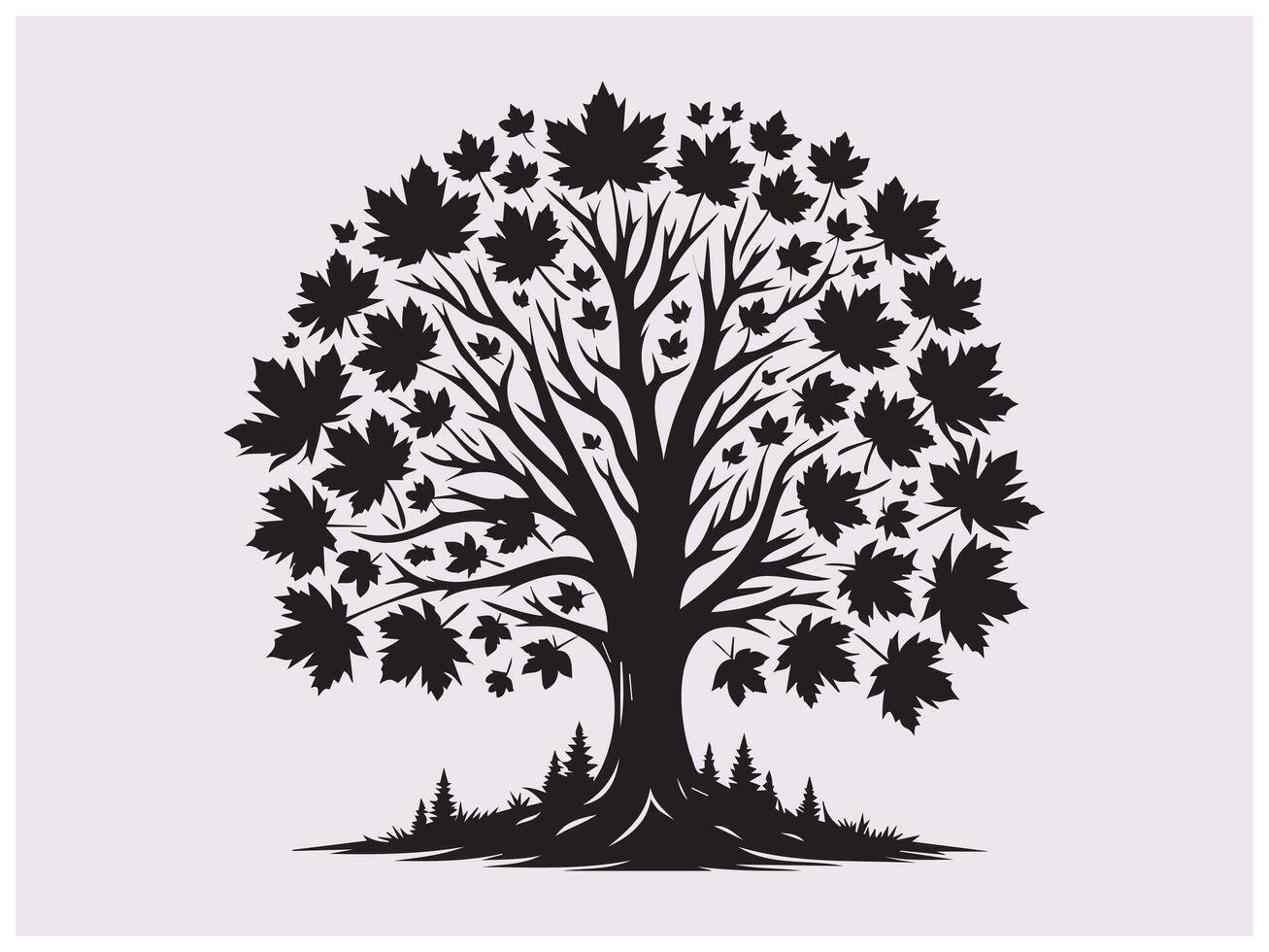 Autumn Maple Tree Silhouette for Fall Season Art Nature vector