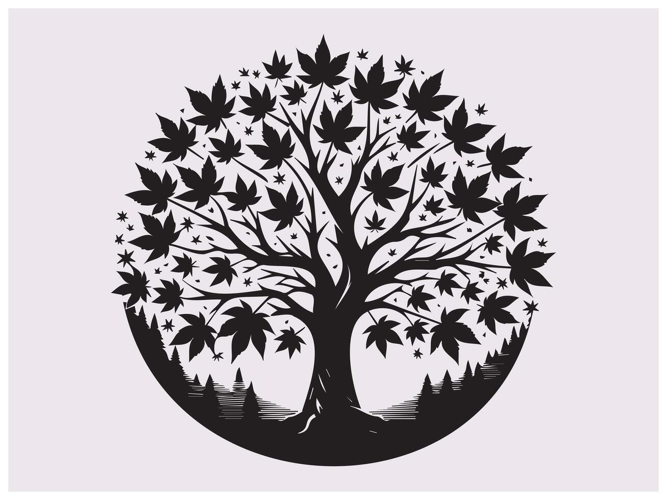 Maple Tree Silhouette Clipart for Nature, Environment, and Landscape vector