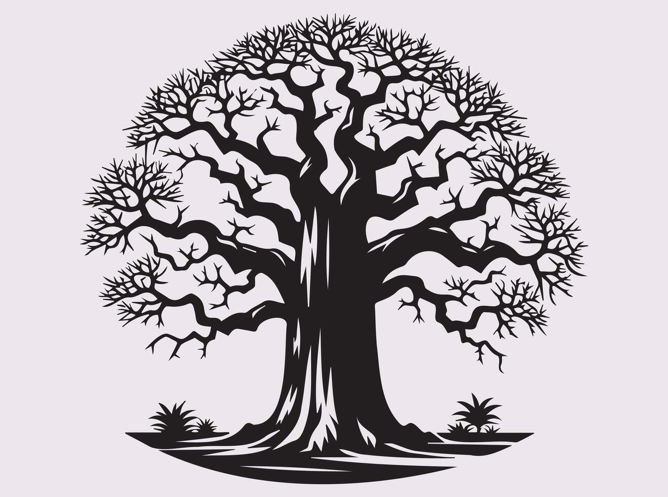 Stunning Black Baobab Tree Silhouette in Natural Setting vector