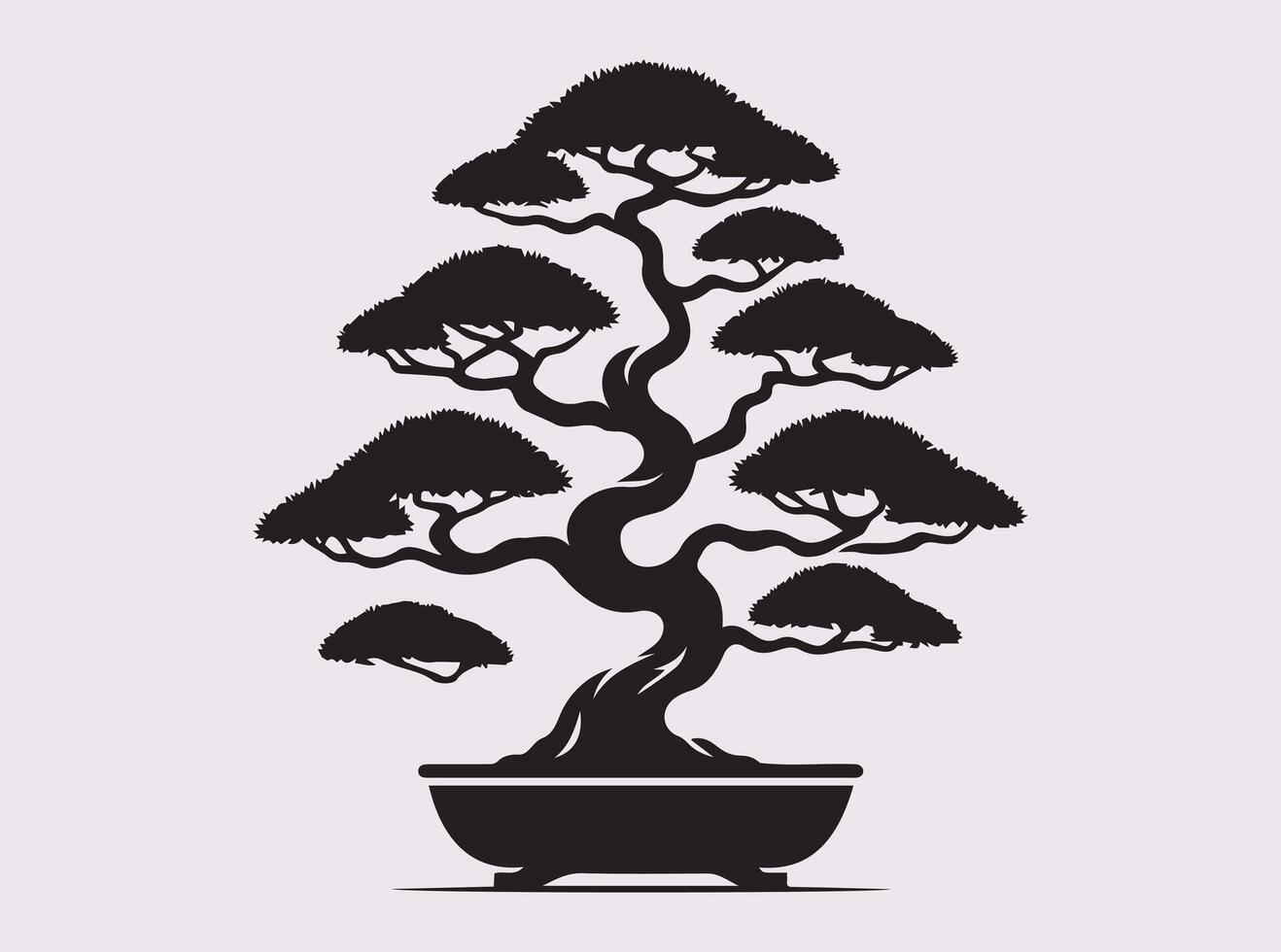 Unique Solid Black Bonsai Tree Silhouette for Branding and Creative Art vector