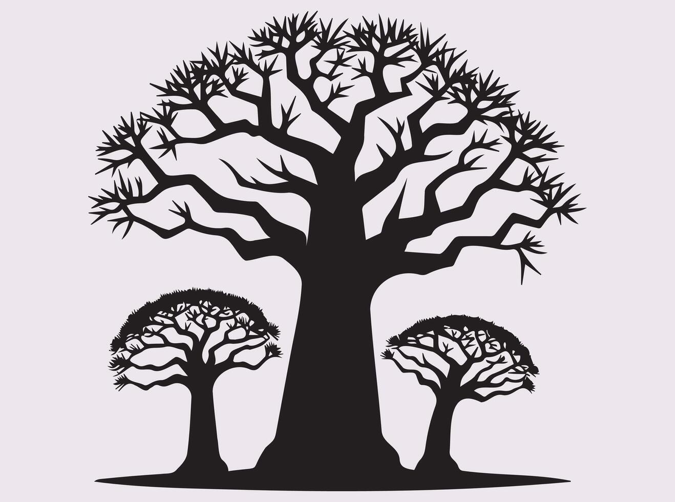 Silhouette of a Baobab Tree in Black with Savannah View vector