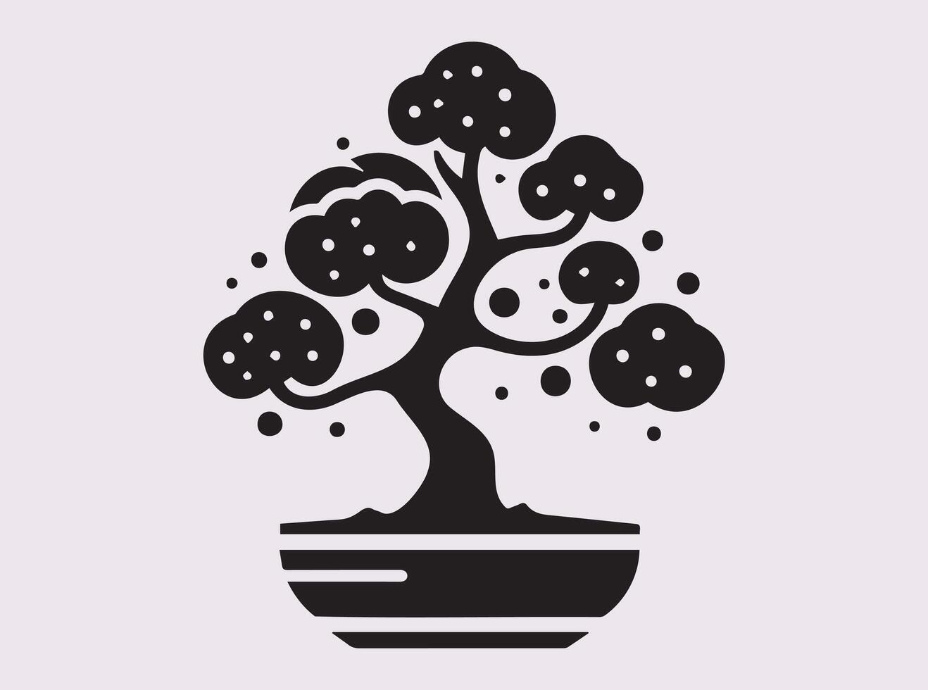 Detailed Solid Black Bonsai Tree Silhouette for Aesthetic and Decorative Art vector
