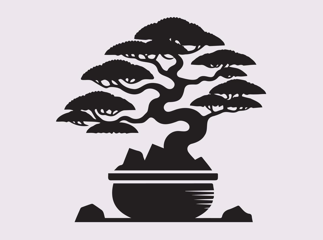 Black Bonsai Tree Silhouette in Solid Color for Unique and Elegant Designs vector