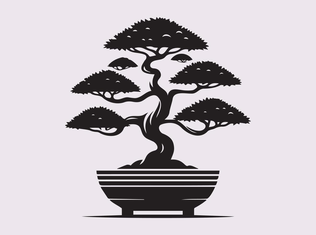Japanese Bonsai Tree Silhouette in Black Color for Artistic and Decorative Ideas vector