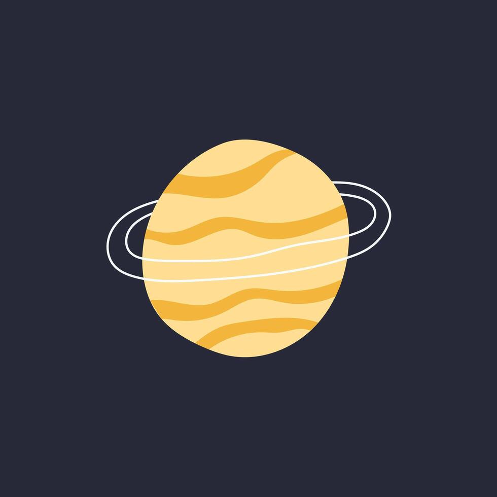 Planets in Space. Galaxy planet hand drawn illustration. Simple yellow childish sphere vector