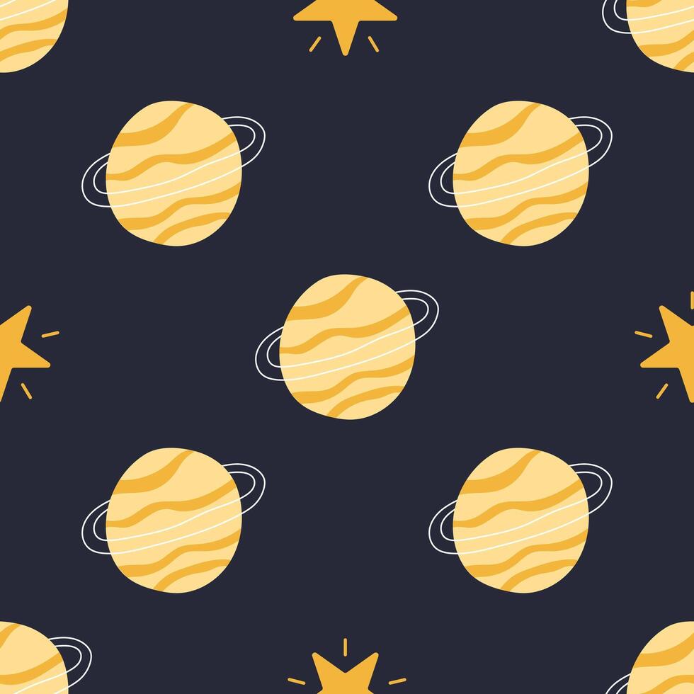 Planets pattern. Seamless pattern with Galaxy planet. Hand drawn illustration vector