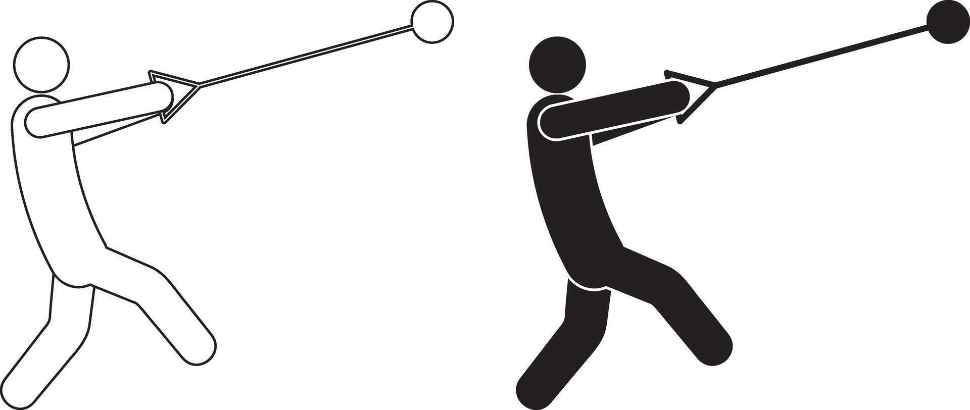 outline silhouette Hammer throw icon set vector