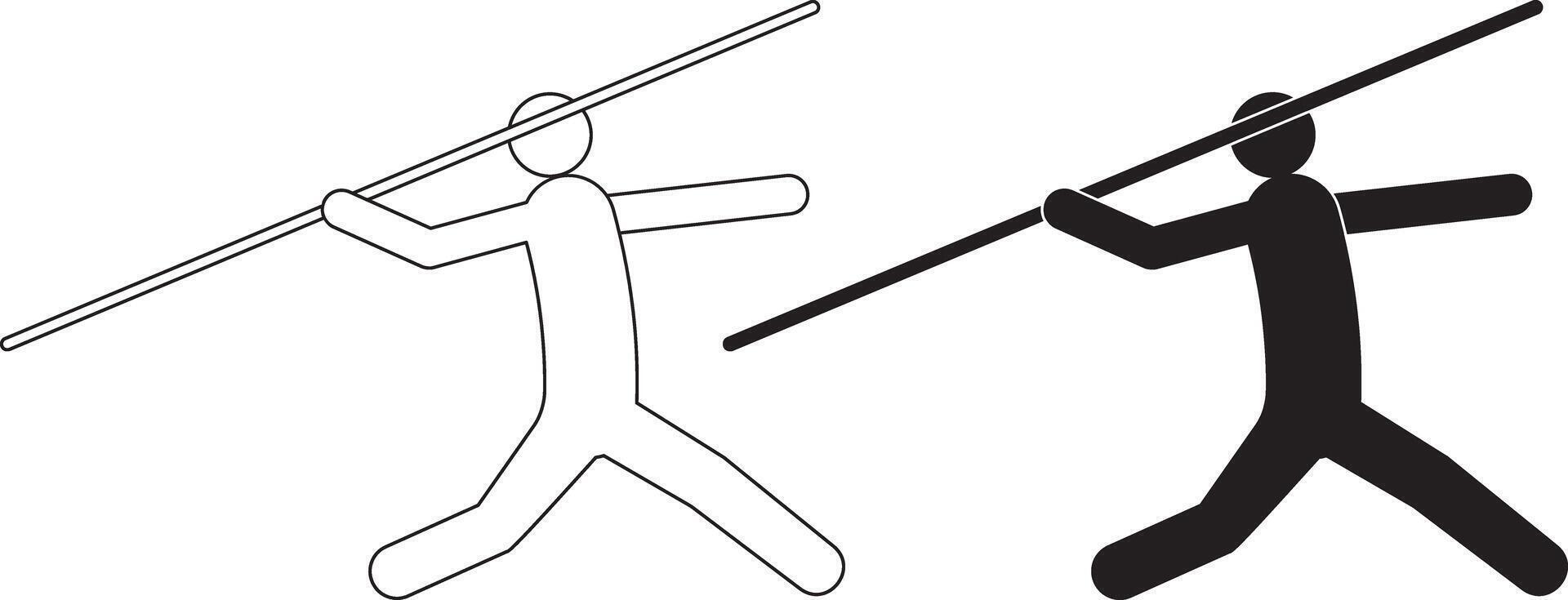 outline silhouette javelin thrower icon set vector