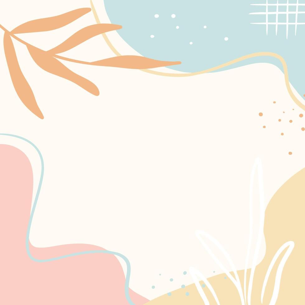 Minimalist abstract background template. Pastel colors organic shapes with leaf branch, dots, and lines. Design for card, wall art, wallpaper, poster, and print. vector