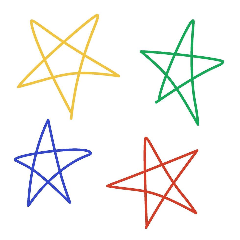 colorful doodle scribble stars illustration. decorative hand drawn shapes. Isolated outline stars symbols. vector