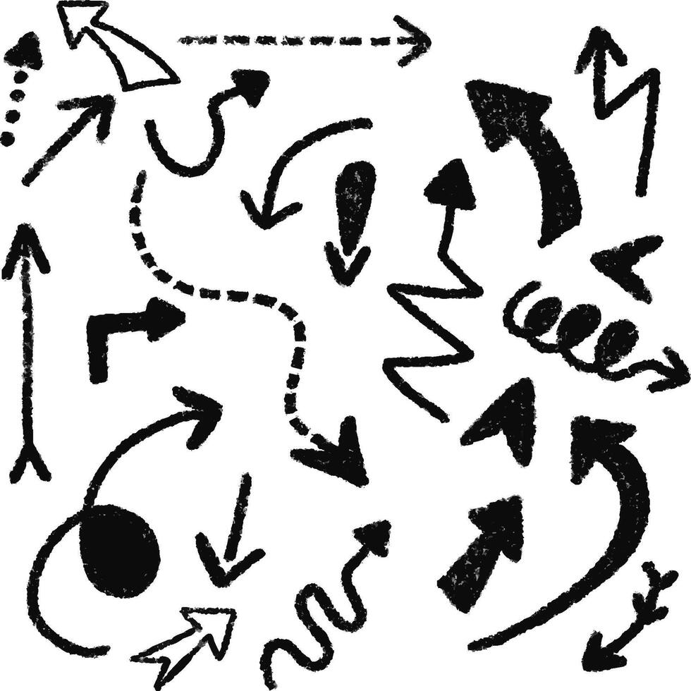 hand drawn scribble black arrows on white background. curved doodle sketch. vector