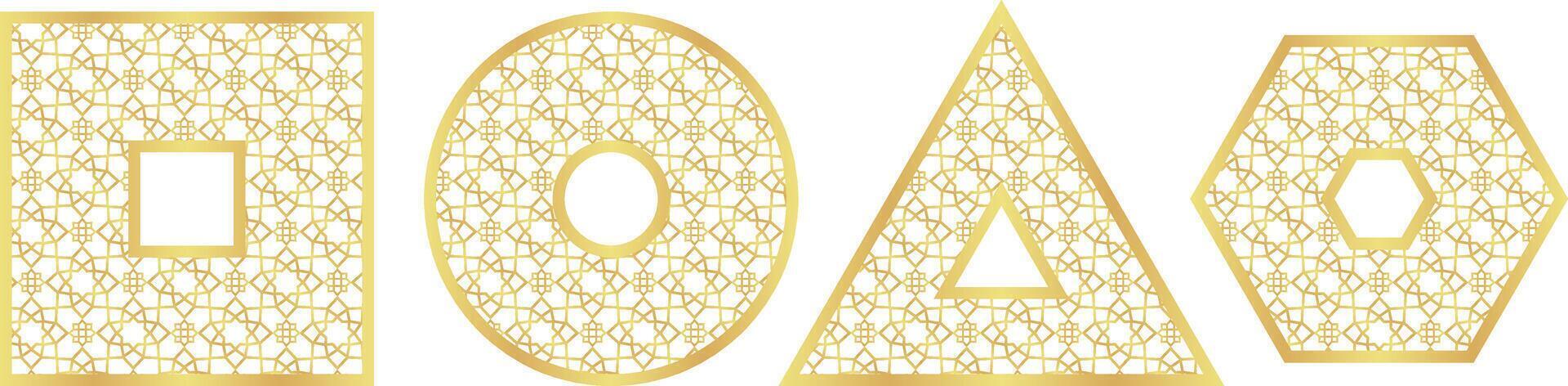 Gold Gradient with Islamic Pattern Collection of Basic Shapes Square Circle Triangle Hexagon vector