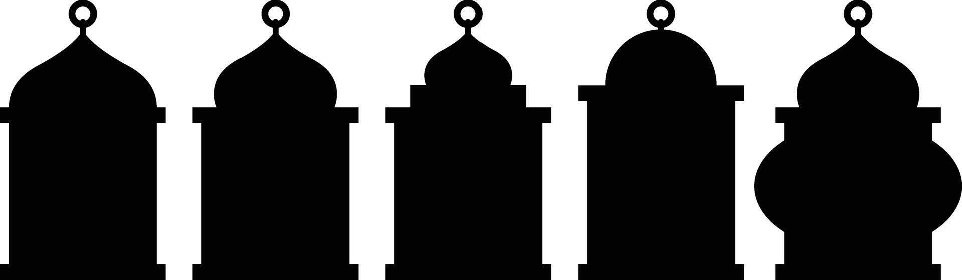 Black Silhouette Islamic Lantern Element Set for Ramadan Arabic Hanging Oil Lamp Lights vector