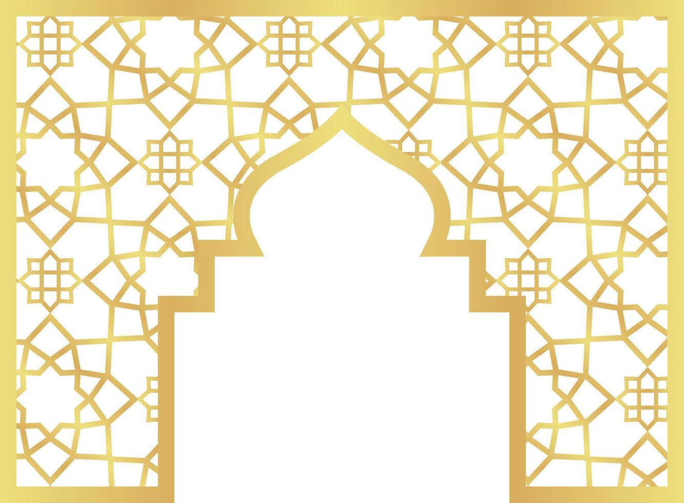 Dome with Double Rectangle Gold Gradient with Islamic Pattern Oriental Style Islamic Frame Arches with Modern Boho Mosque Dome for Header vector