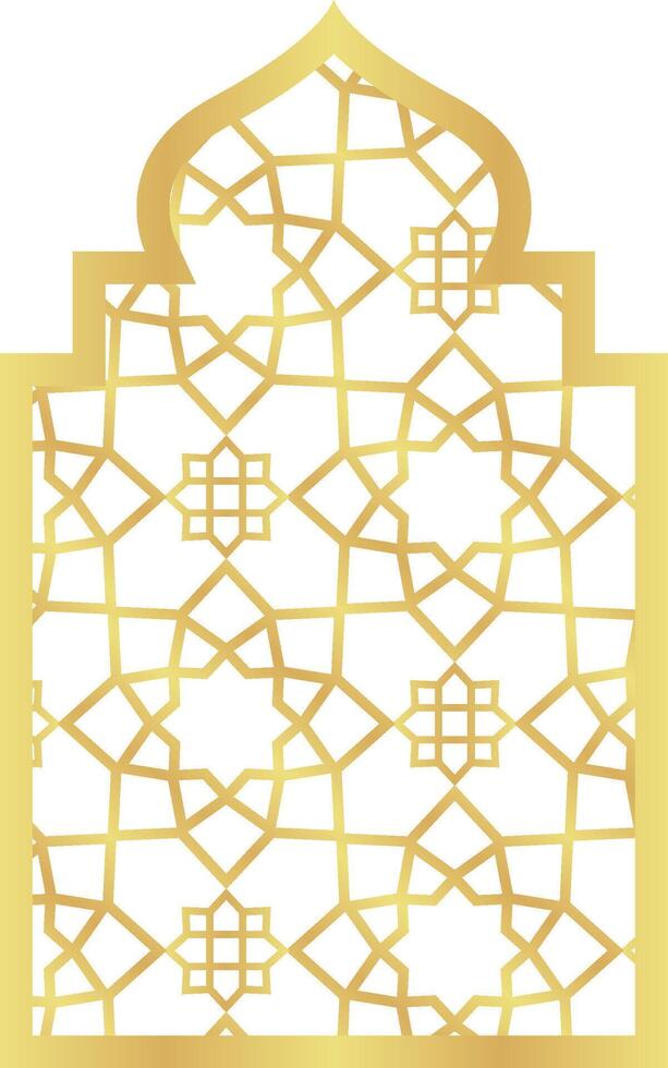 Dome with Double Rectangle Gold Gradient with Islamic Pattern Oriental Style Islamic Frame Arches with Modern Boho Mosque Dome for Door vector