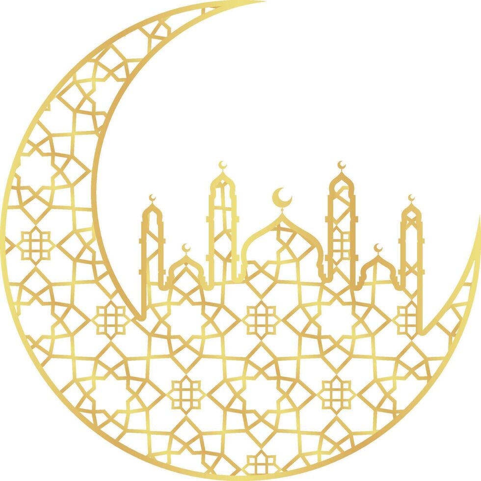 Gold Gradient Big Mosque with Crescent with Gold Gradient Islamic Pattern vector