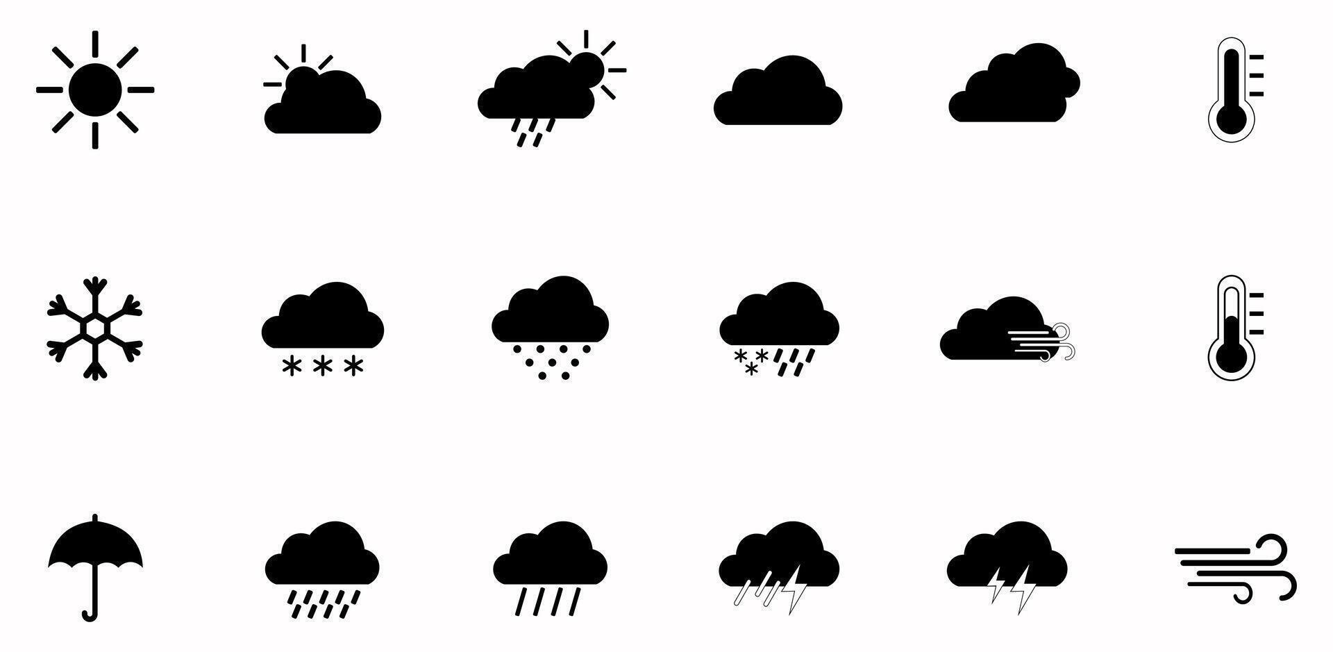 Modern weather icons set. Flat symbols on white background vector