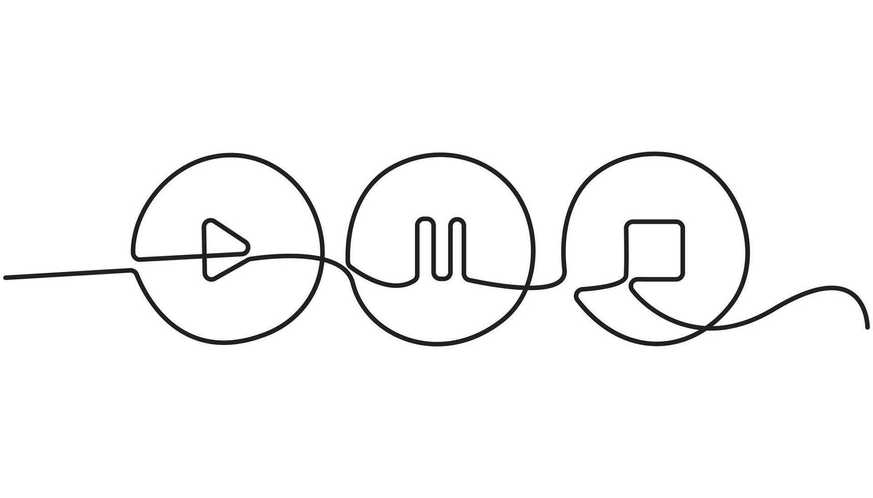 continuous one line drawing of start pause stop buttons vector