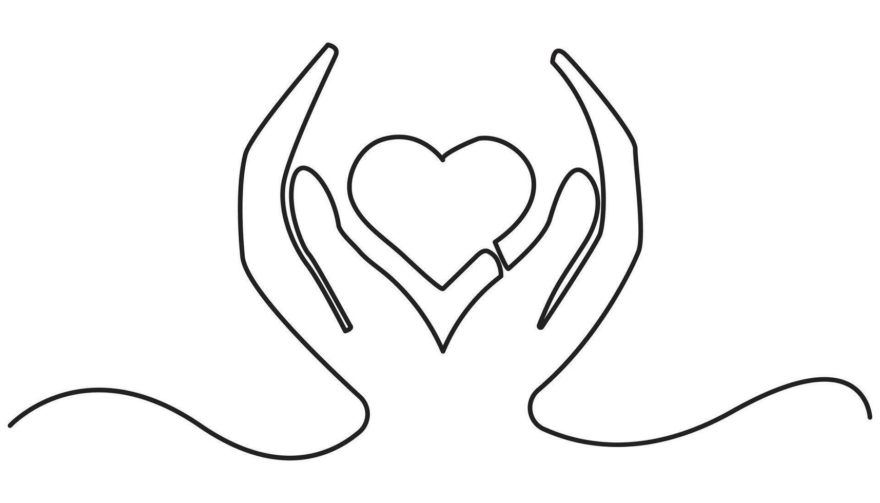 One continuous single line drawing of hand give love isolated on white background minimalism vector