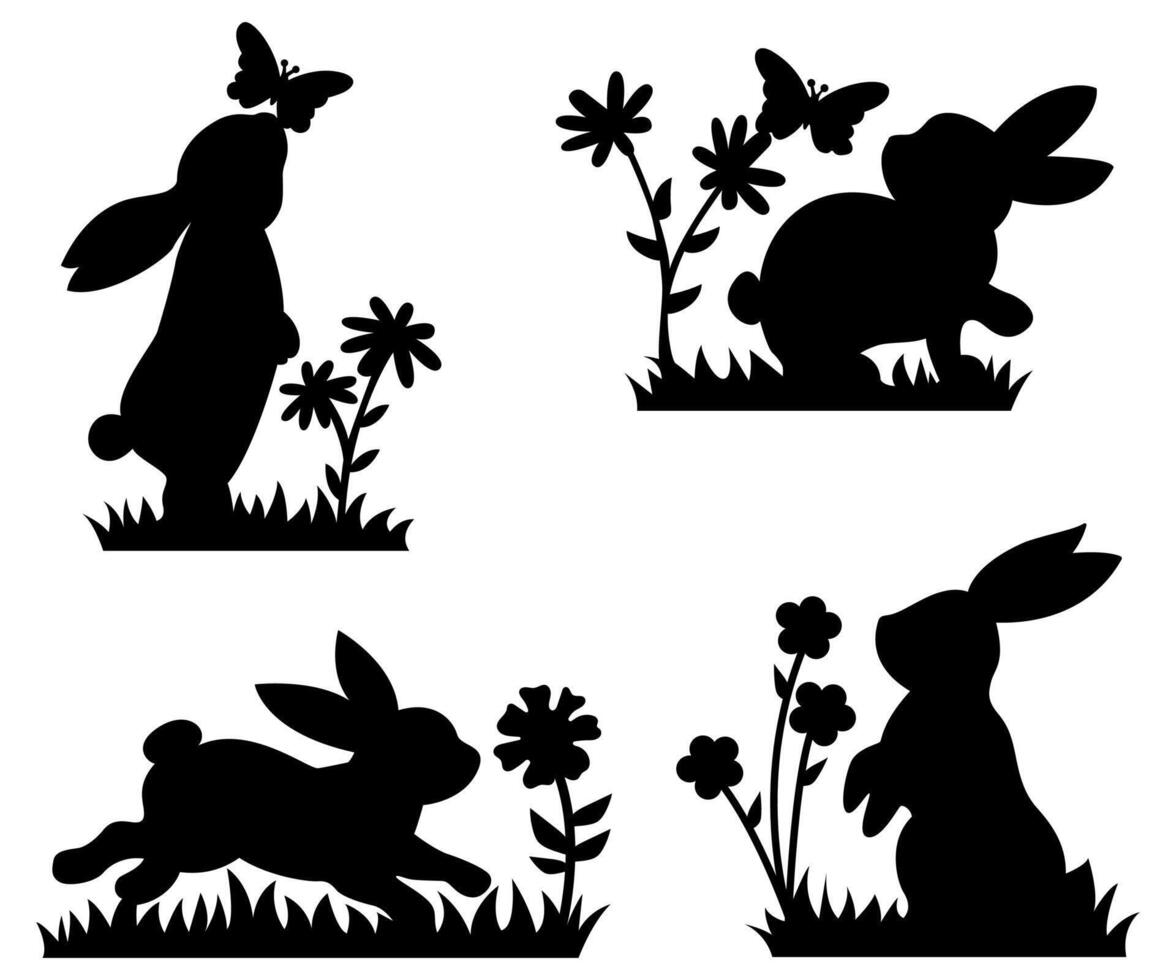 Happy Easter bunny silhouette collection illustration vector